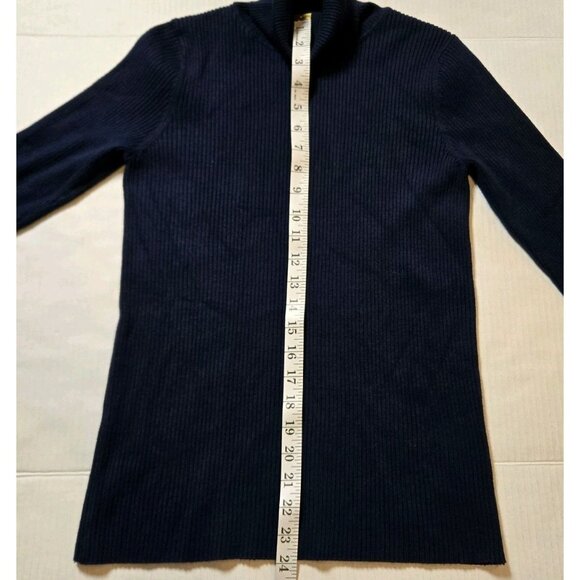 Joseph A Knit Turtleneck Sweater Navy Blue Womens Large Ribbed Rayon Stretch - Picture 4 of 8